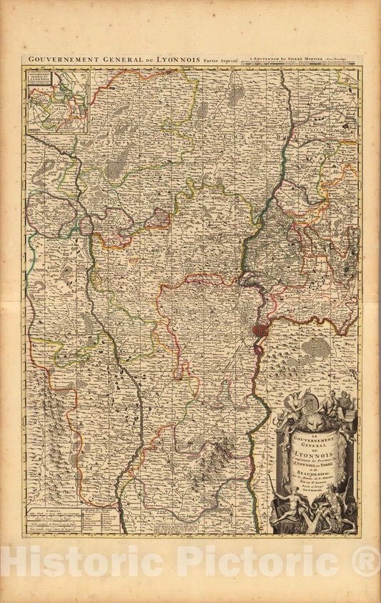 Historic Map : Auvergne , FranceLe Gouvernement General du Lyonnois. 1708 , Vintage Wall Art
