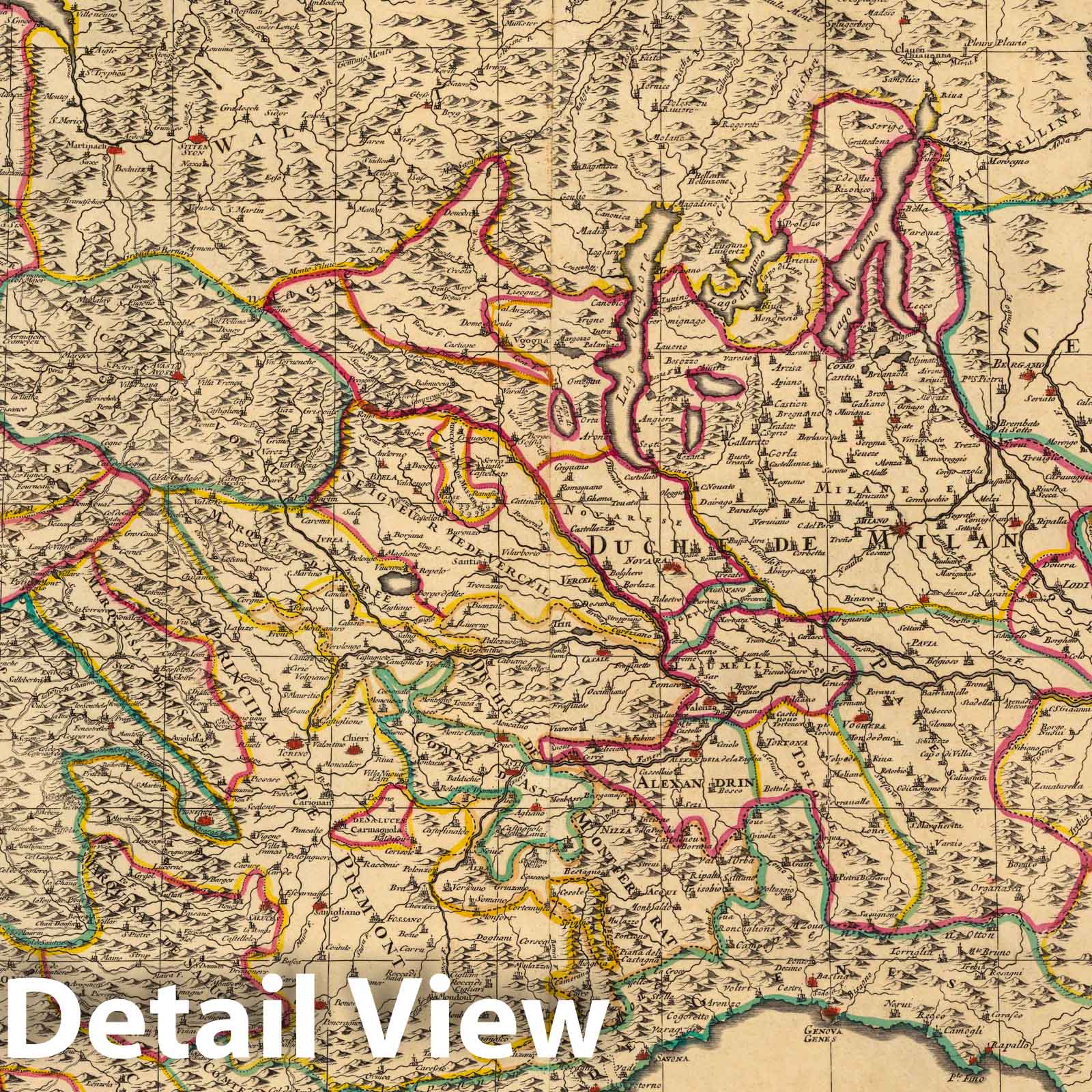 Alps, Duchy of Milan, and Piedmont, 1708 - Historical Map Print