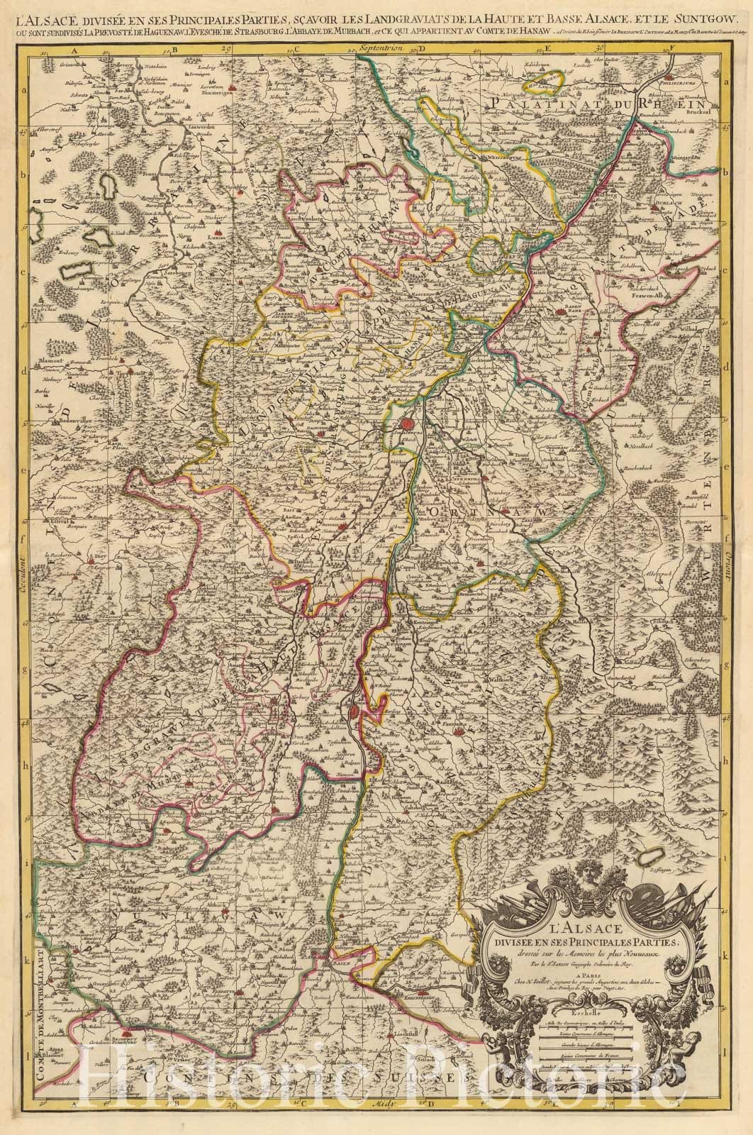 Alsace, France 1708 Historical Map Print