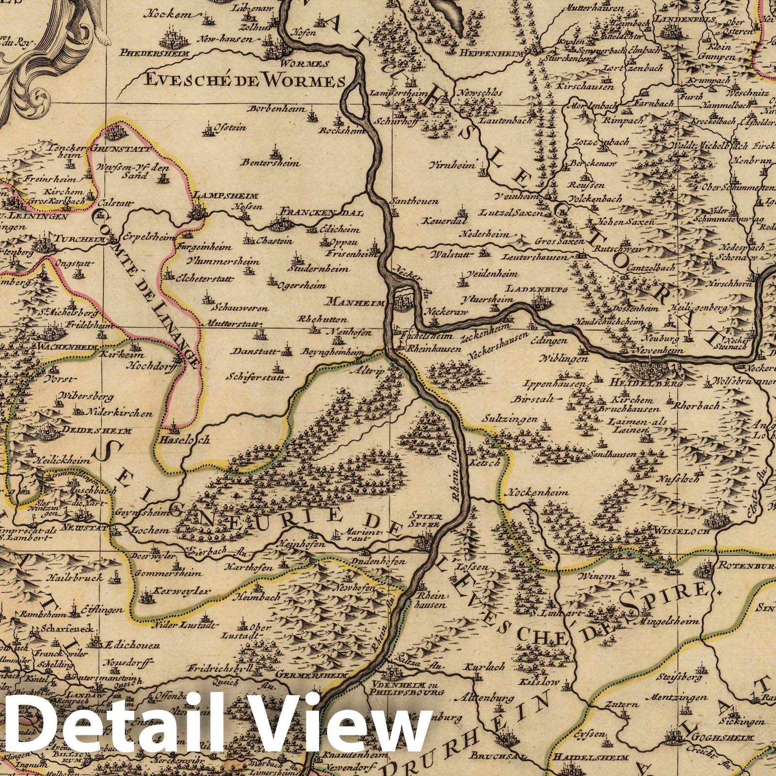 Eastern Palatinate and Rhineland, Germany, 1708 - Historical Map Print