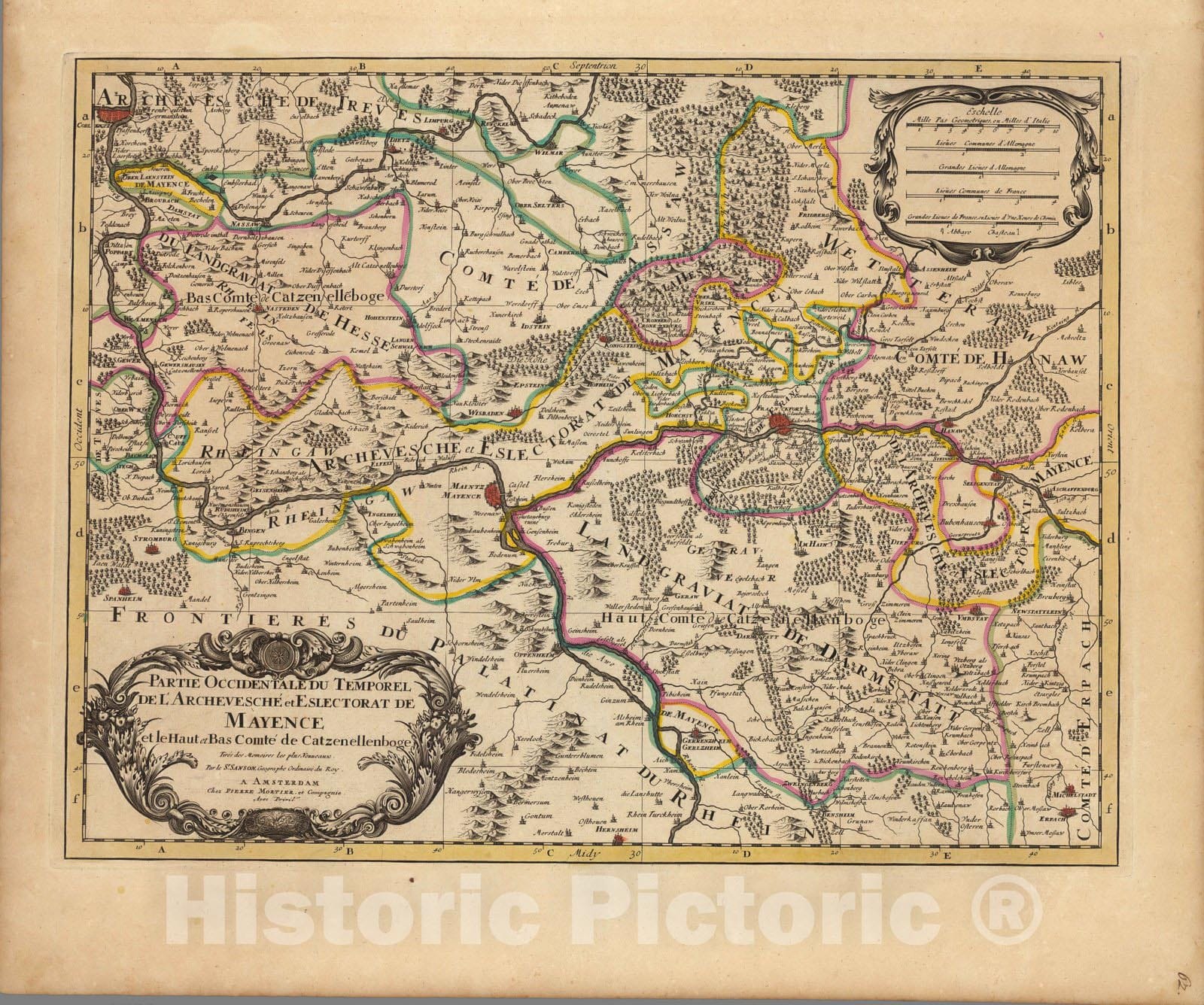 Historic Map : Mainz , GermanyPartie Occidentale du Temporel de L'Archevesche et Eslectorat de Mayence. 1708 , Vintage Wall Art