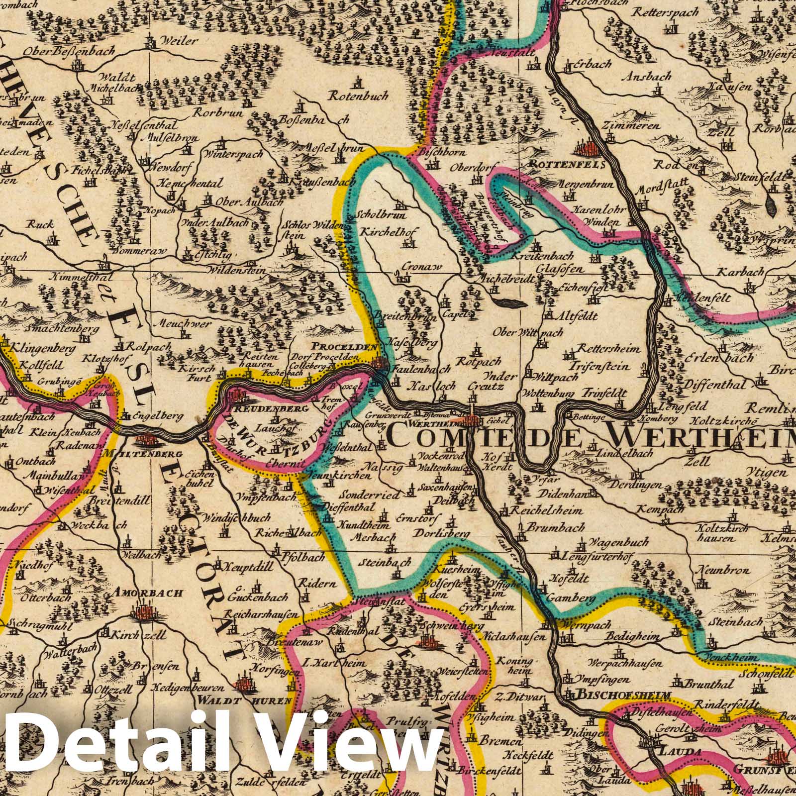 Eastern Mainz Territory, 1708 - Historical Map Print