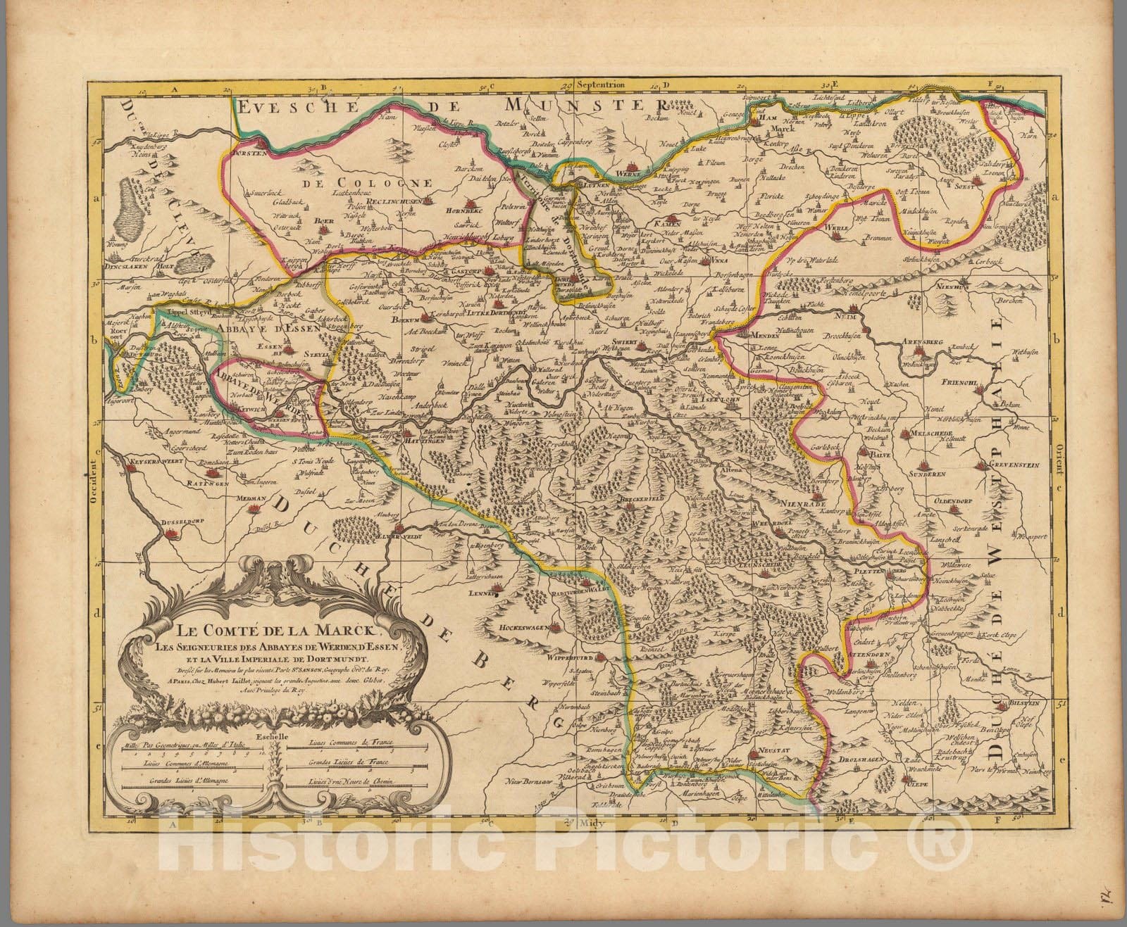 Historic Wall Map : County of Mark , GermanyLe Comte de la Marck. 1708 , Vintage Wall Art
