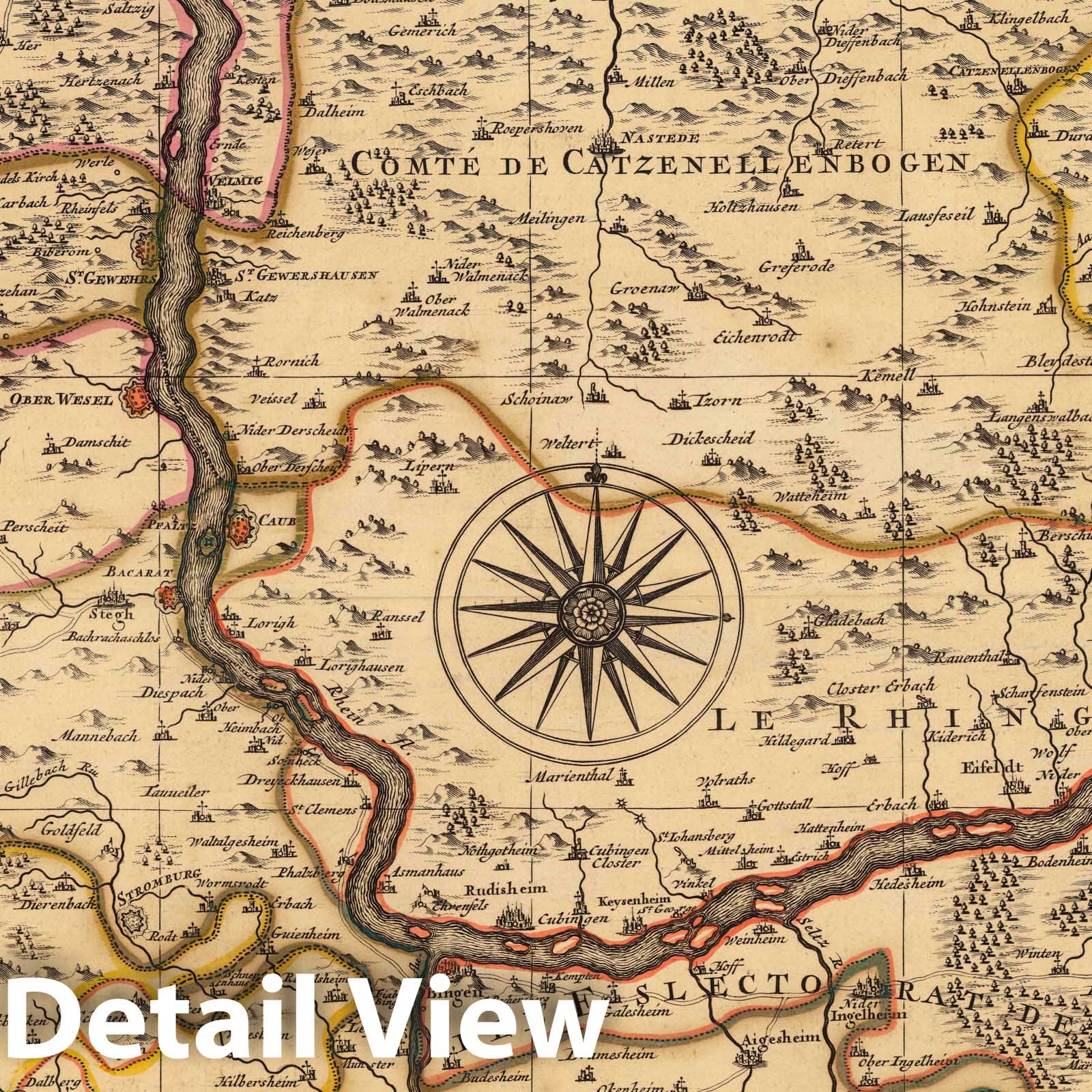 Northern Rhineland-Palatinate and Alsace Region, 1708 - Historical Map Print