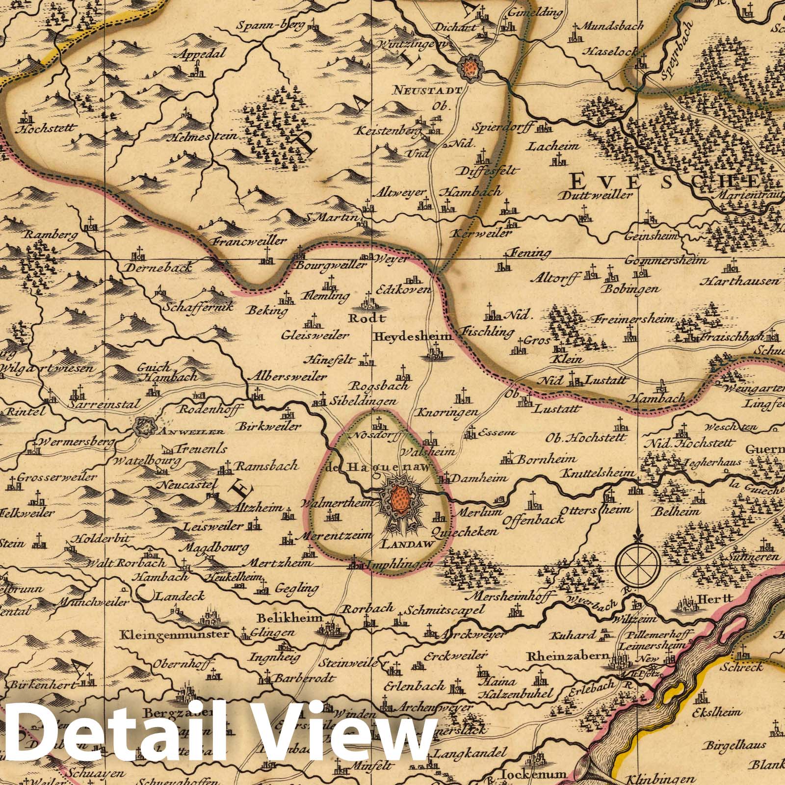 Rhine Region: Germany and Alsace, 1708 - Historical Map Print