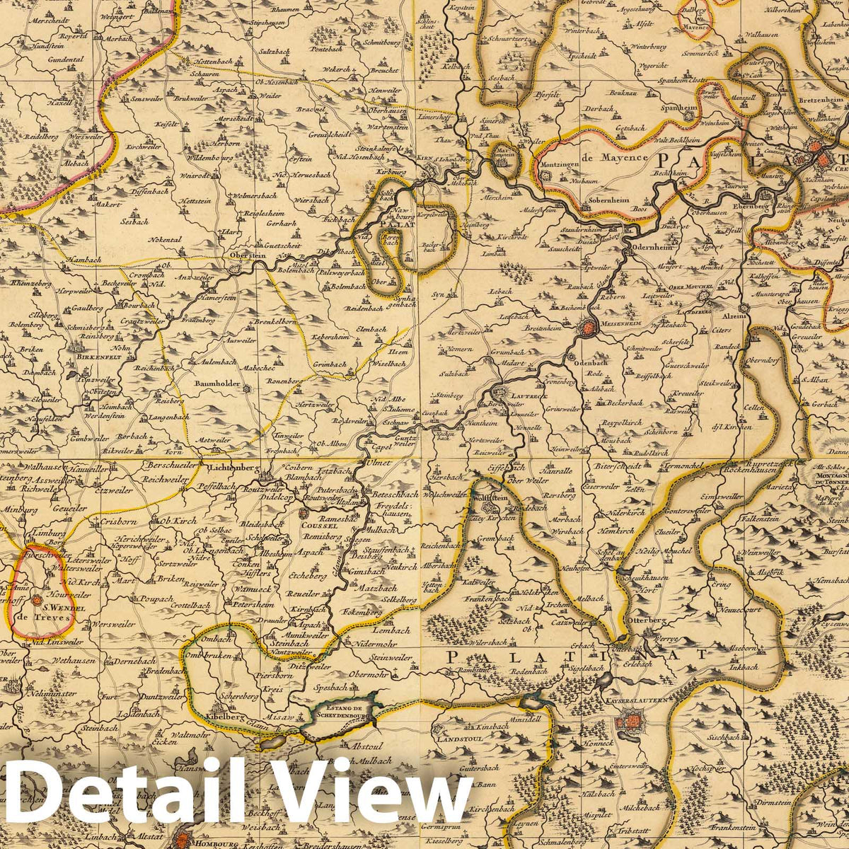 Region between Rhine, Saar, Moselle, and Lower Alsace, 1708 - Historical Map Print