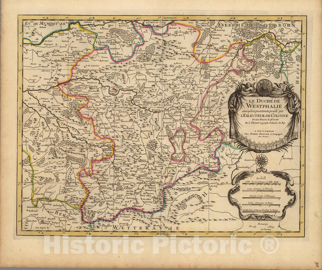 Historic Map : Westphalia , GermanyLe Duche de Westphalie. 1708 , Vintage Wall Art