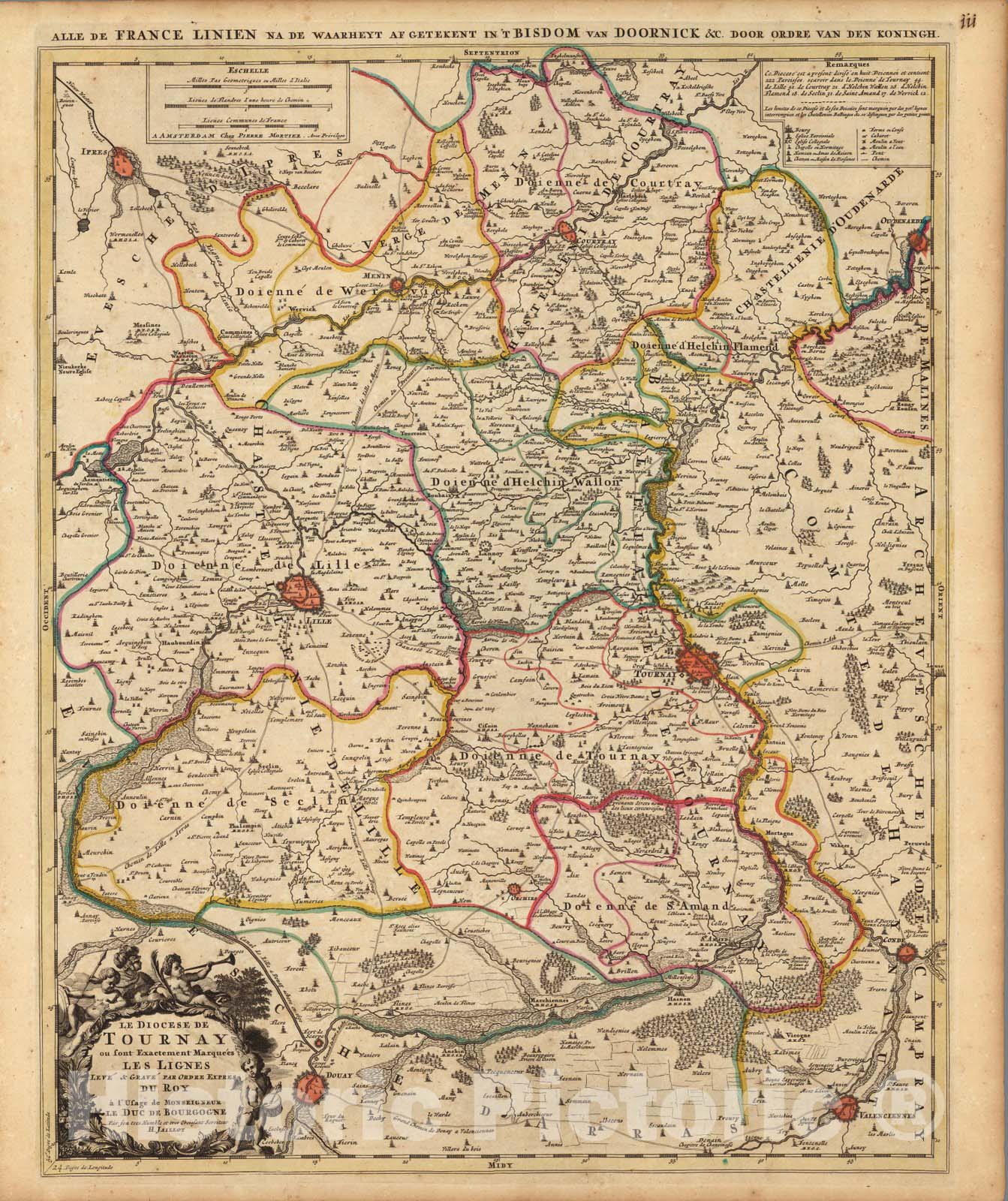 Historic Map : Tournai (Belgium)Le Diocese de Tournay. 1708 , Vintage Wall Art