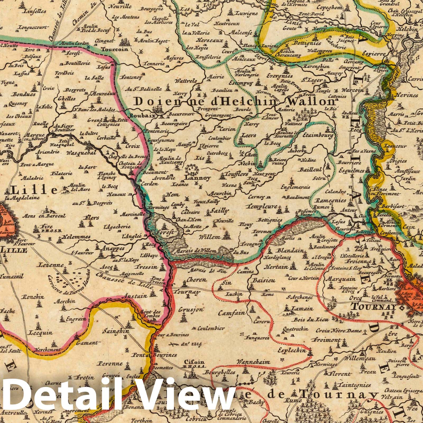 Tournai, Belgium 1708 - Historical Map Print from Atlas Nouveau