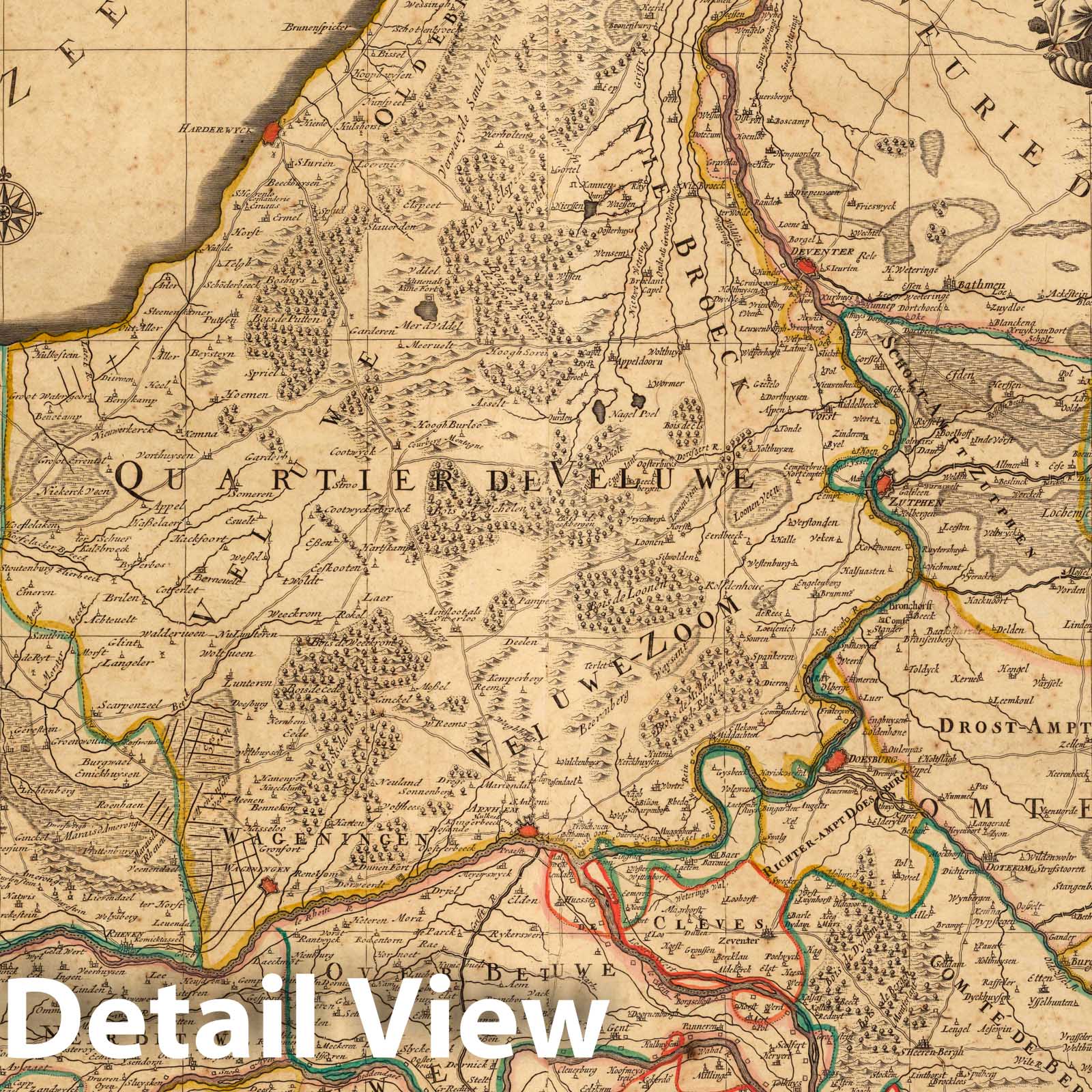 La Veluwe, La Betuwe, and Zutphen, Guelders 1708 Historical Map Print