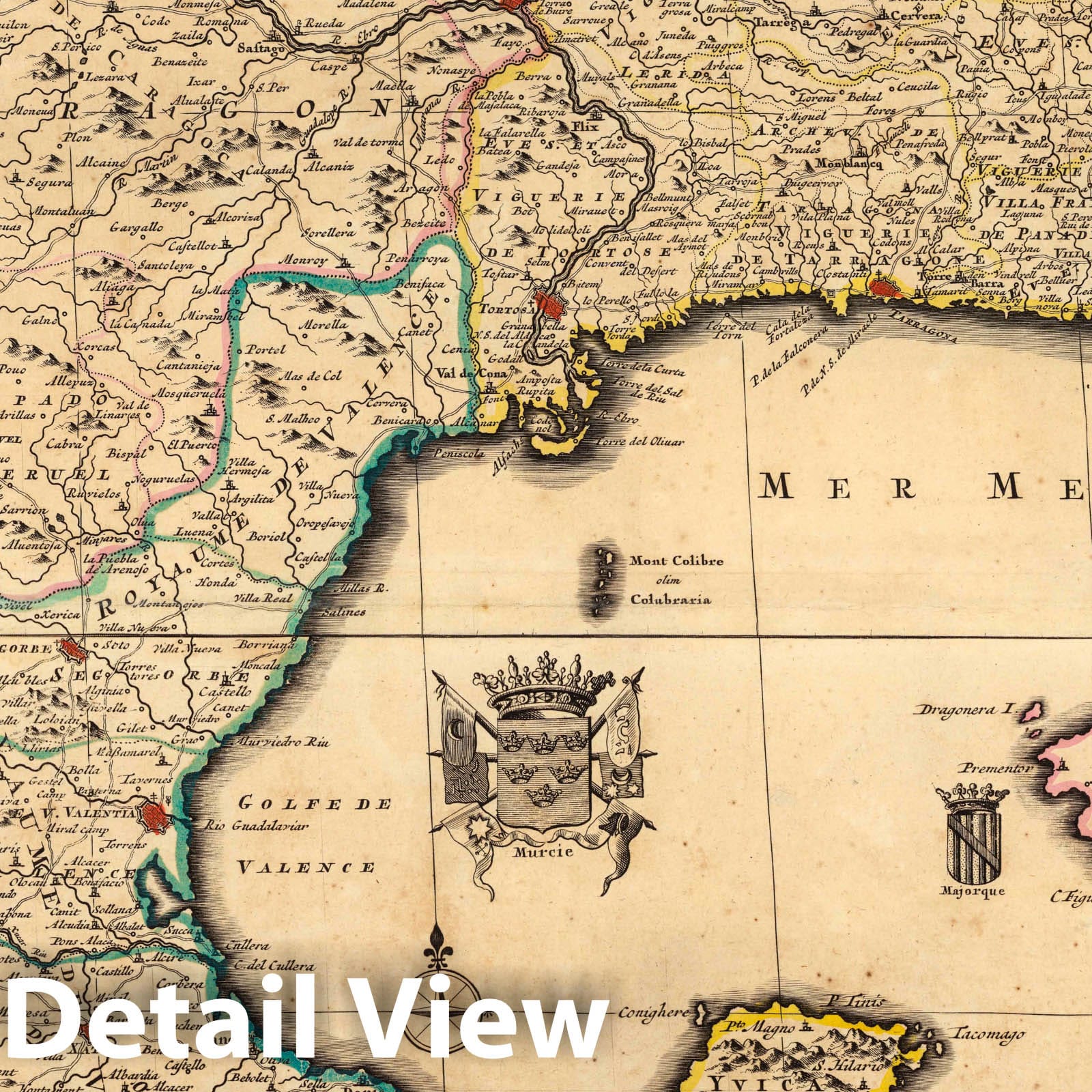Spain and Portugal - Eastern Portion, 1708 - Historical Map Print
