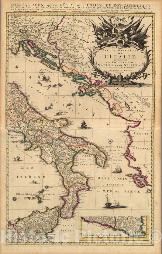 Historic Map : Southern ItalyPartie Orientale de Italie. 1708 , Vintage Wall Art