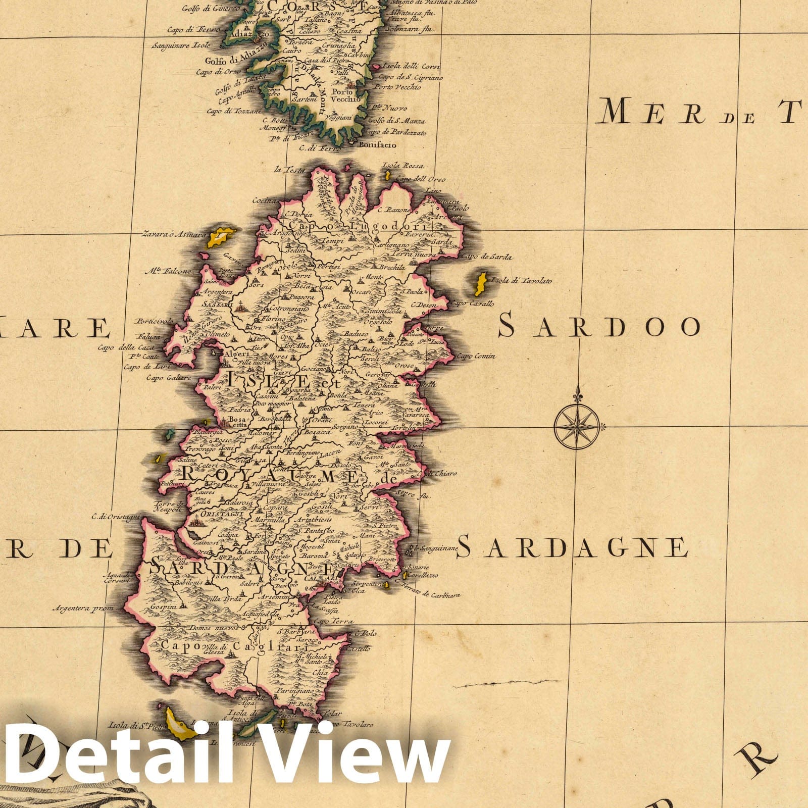 Historic Map : Sardinia (Italy)Carte Nouvelle de L'Isle et Royaume de Sardagne. 1708 , Vintage Wall Art