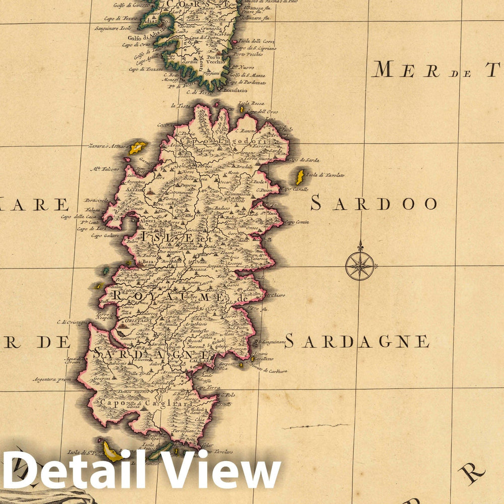 Historic Map : Sardinia (Italy)Carte Nouvelle de L'Isle et Royaume de Sardagne. 1708 , Vintage Wall Art