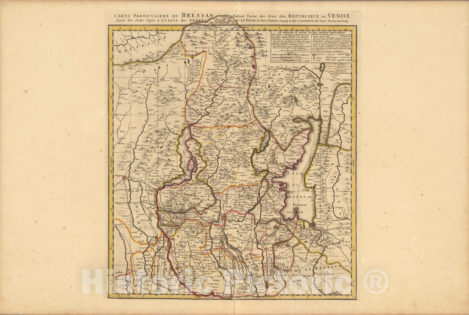 Historic Map : Brescia (Italy)Carte Particuliere du Bressan. 1708 , Vintage Wall Art