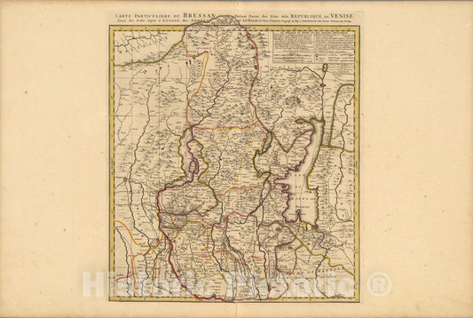 Historic Map : Brescia (Italy)Carte Particuliere du Bressan. 1708 , Vintage Wall Art