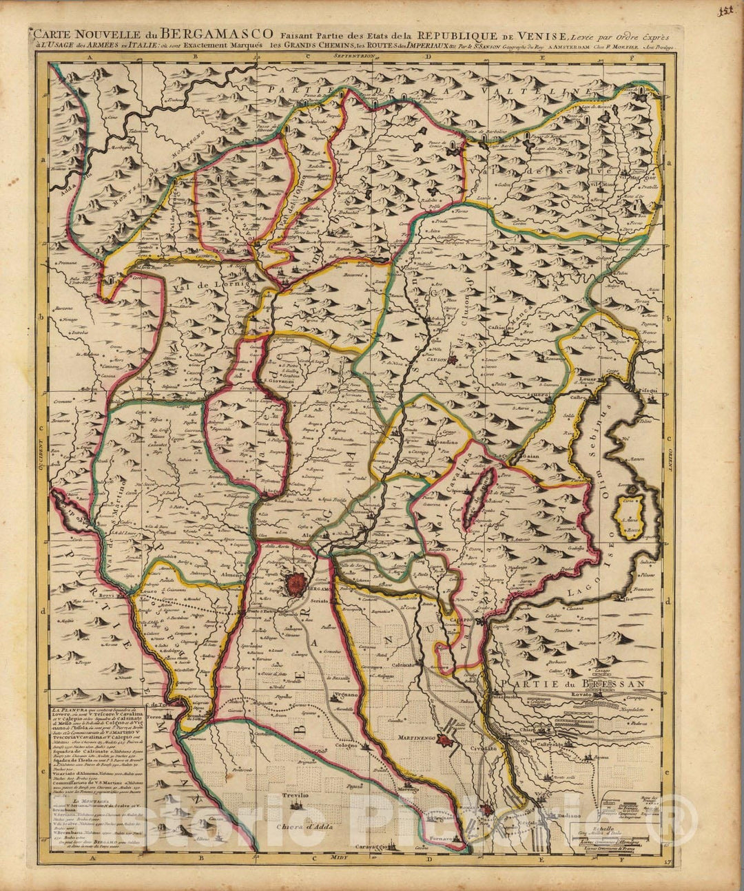 Historic Map : Piedmont (Italy)Carte Particuliere du Bergamasco. 1708 , Vintage Wall Art