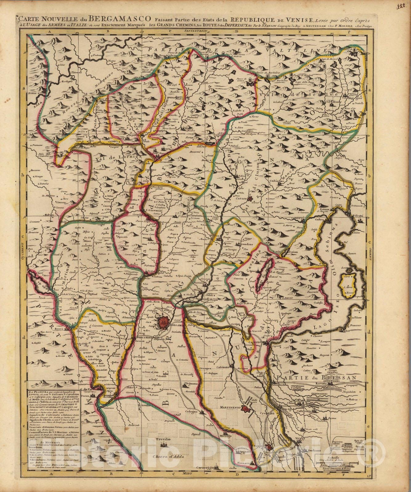 Historic Map : Piedmont (Italy)Carte Particuliere du Bergamasco. 1708 , Vintage Wall Art