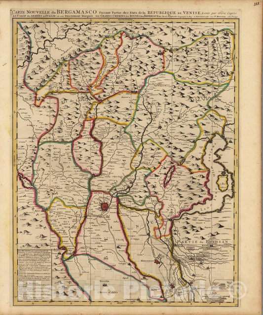Historic Map : Piedmont (Italy)Carte Particuliere du Bergamasco. 1708 , Vintage Wall Art