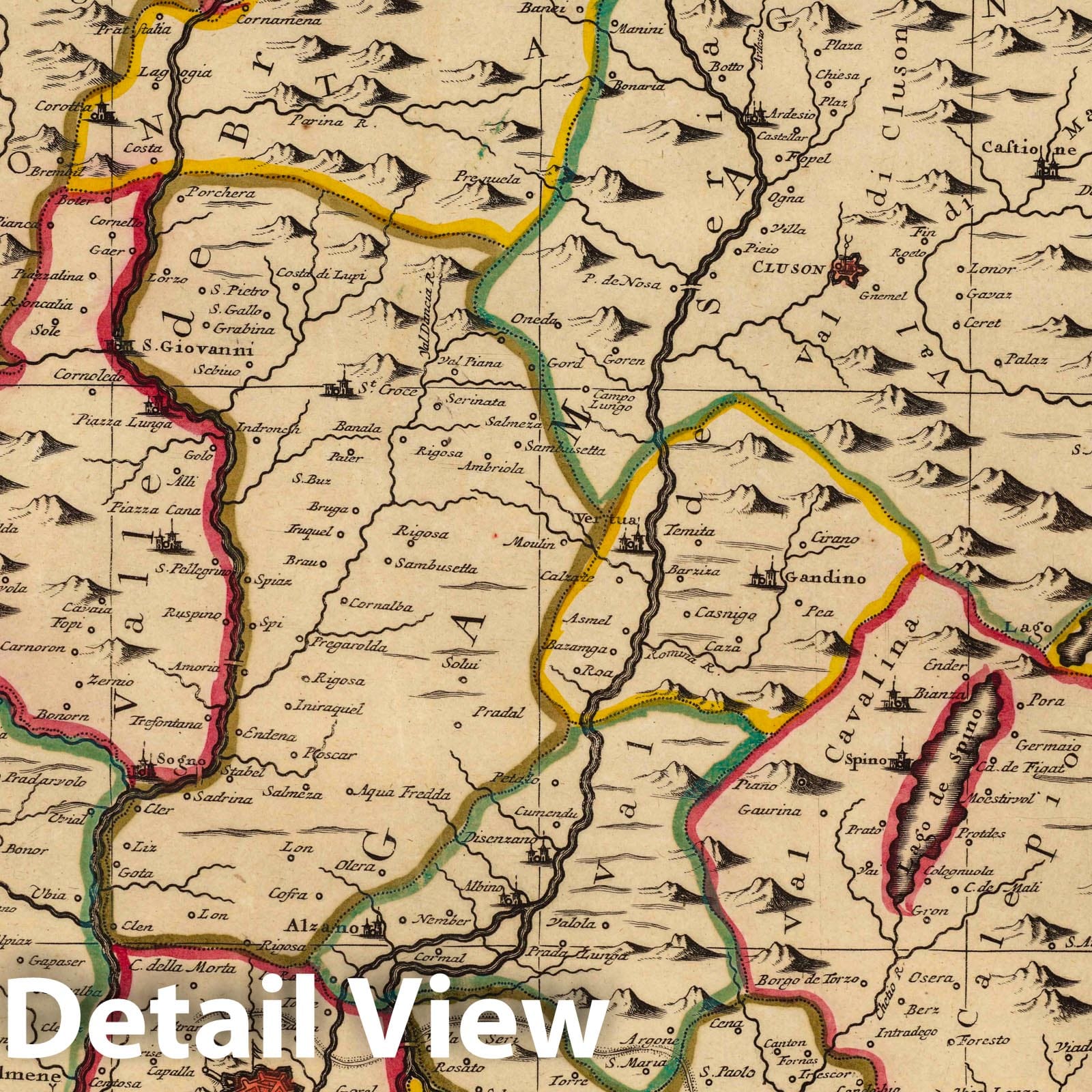Bergamasco Region, Piedmont, Italy - Military Map, 1708 - Historical Map Reproduction