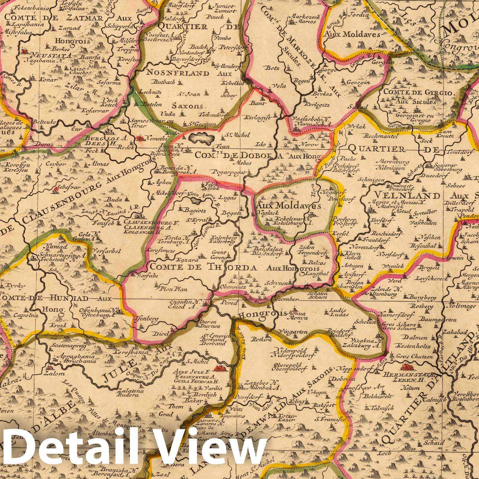 Transylvania, Romania 1708 Historical Map Print