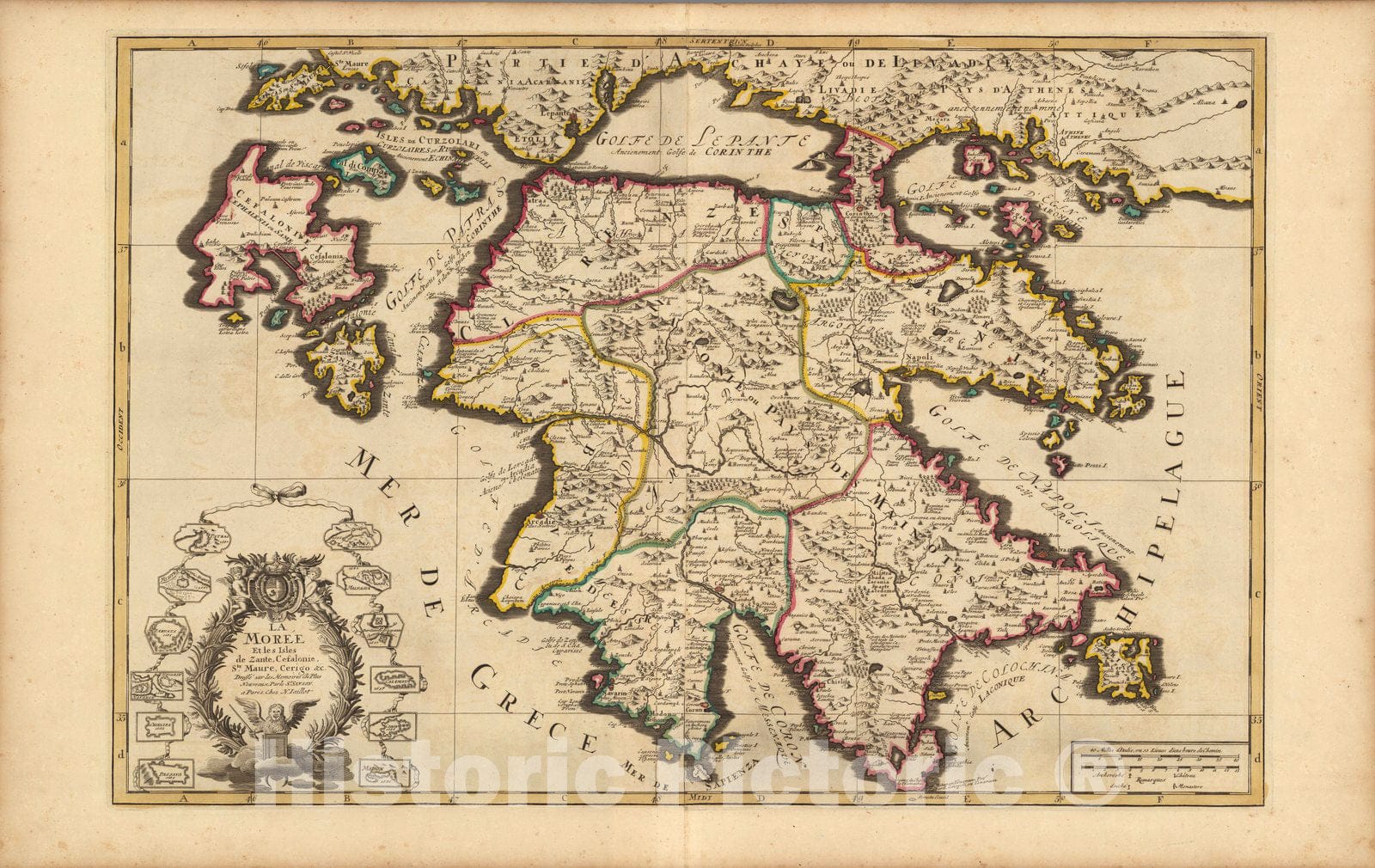 Peloponnese, Greece 1708 Historical Map Print
