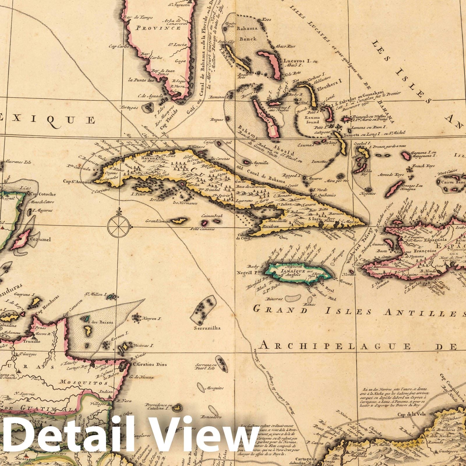 Caribbean Military Map, 1708 - Historical Atlas Plate Print