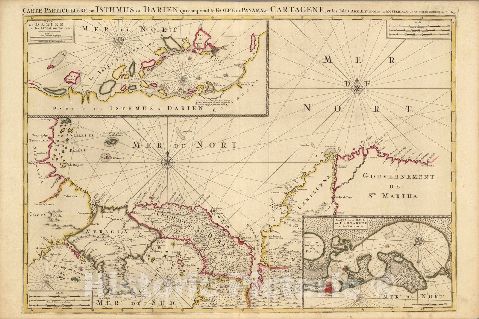 Historic Map : Panama,Carte Particuliere de isthmus ou Darien. 1708 , Vintage Wall Art