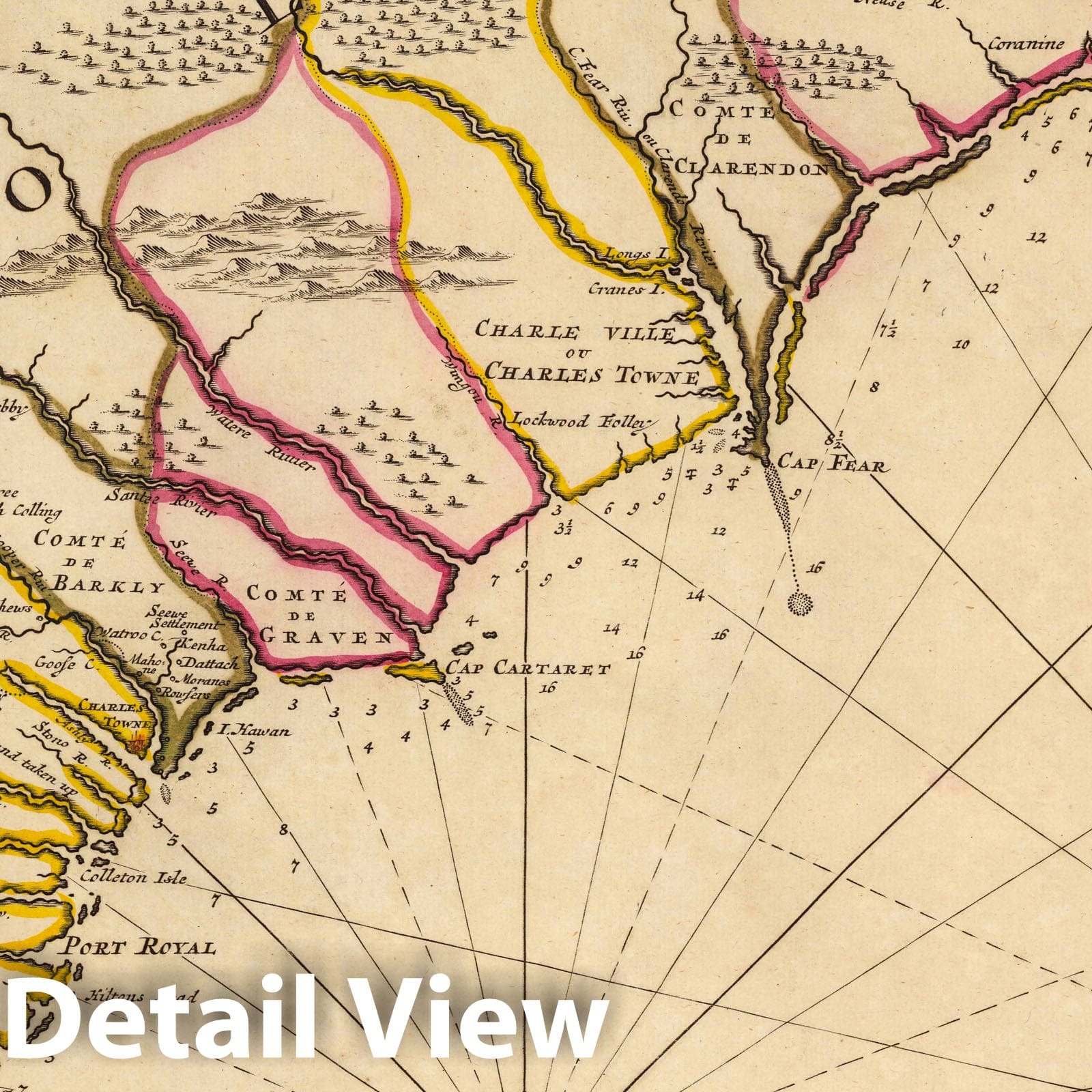 North Carolina and South Carolina, 1708 - Historical Map Print