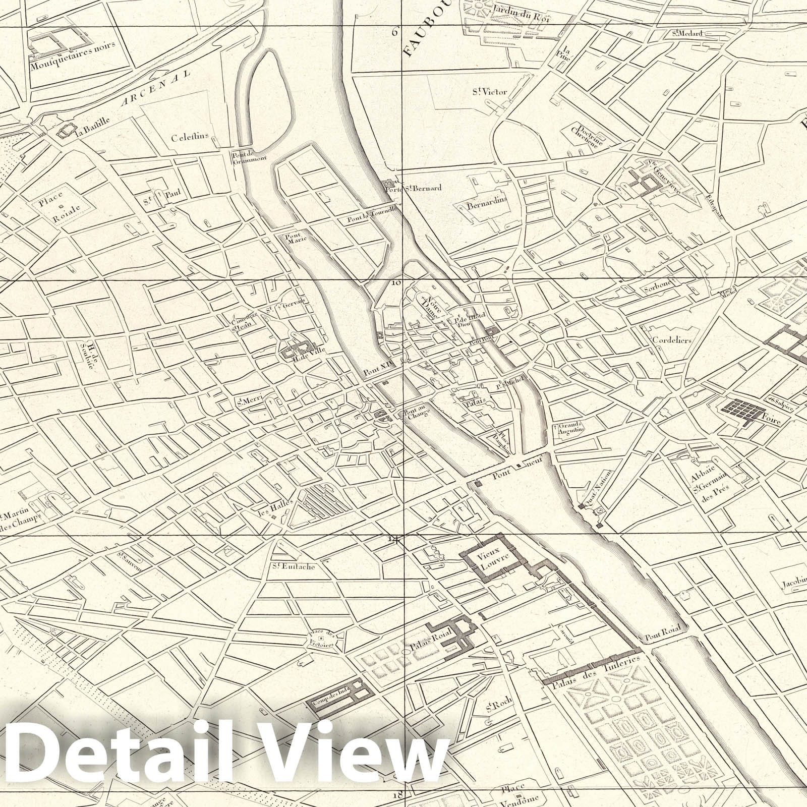 Paris, France - Key Sheet, 1739 - Plan de Turgot Historical Map Print