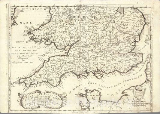 Historic Map : England,Parte meridionale del Regno D'Inghilterra 1697 , Vintage Wall Art