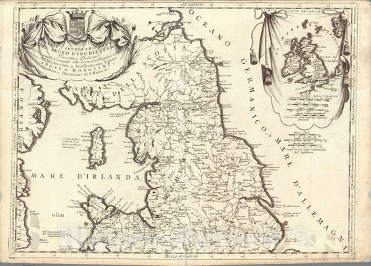 Historic Map : England,Parte settentrionale del regno d'Inghilterra 1697 , Vintage Wall Art