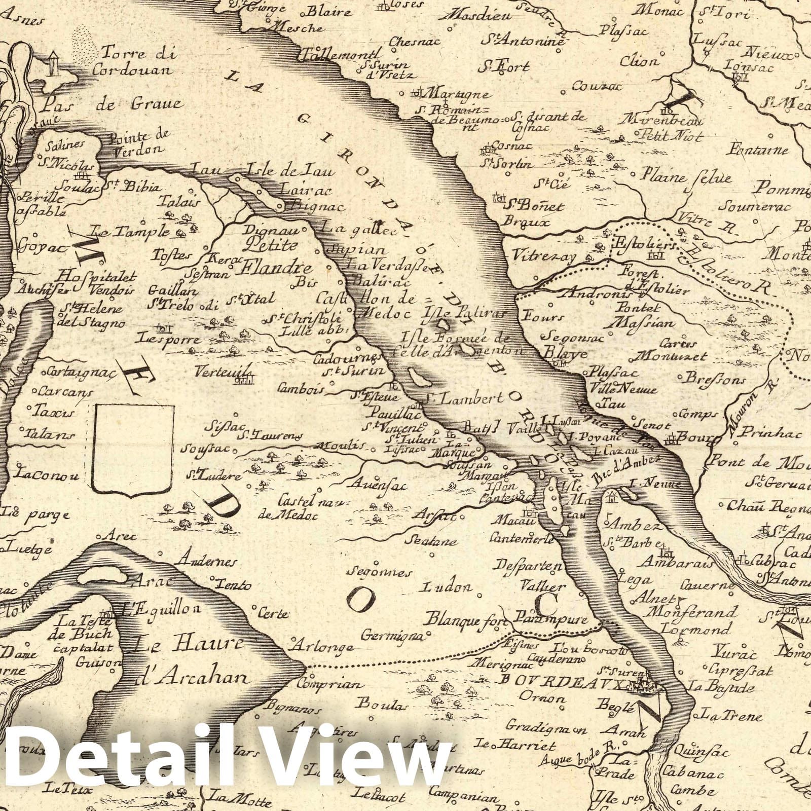 Guyenne, Medoc, Saintonge, and Aunis, France - Road Map, 1697 - Coronelli