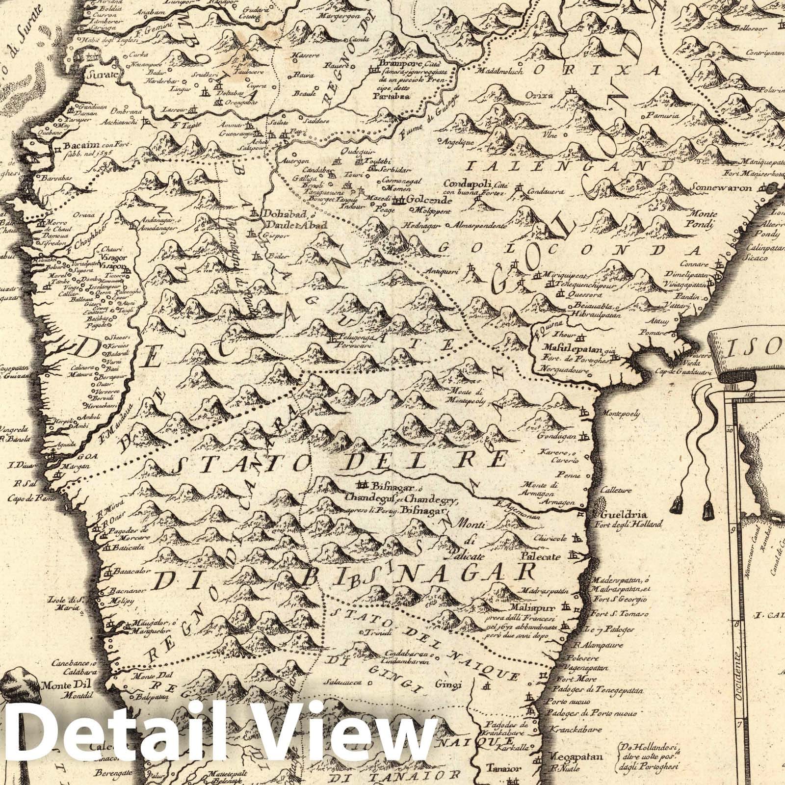 India and Sri Lanka - Survey Map, 1697 - Coronelli Historical Map Print