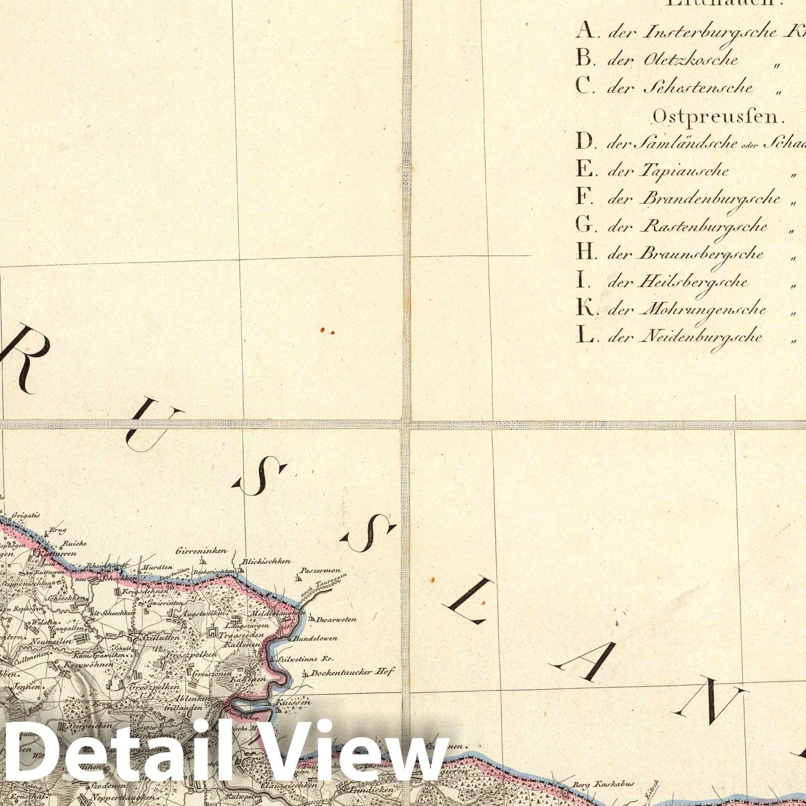 Road Map, 1803 - East Prussia, West Prussia & Lithuania Historical Map Print