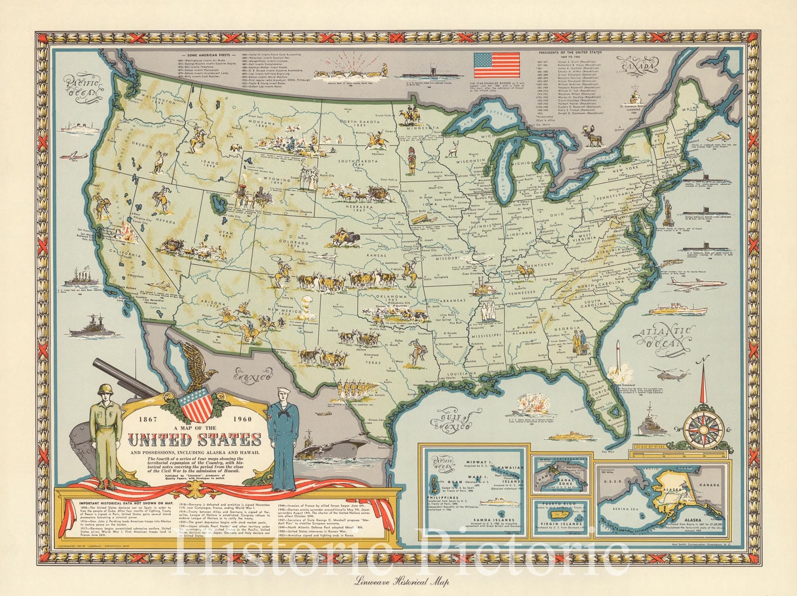 Historic Map : the United States and possessions, 1959 - Vintage Wall Art