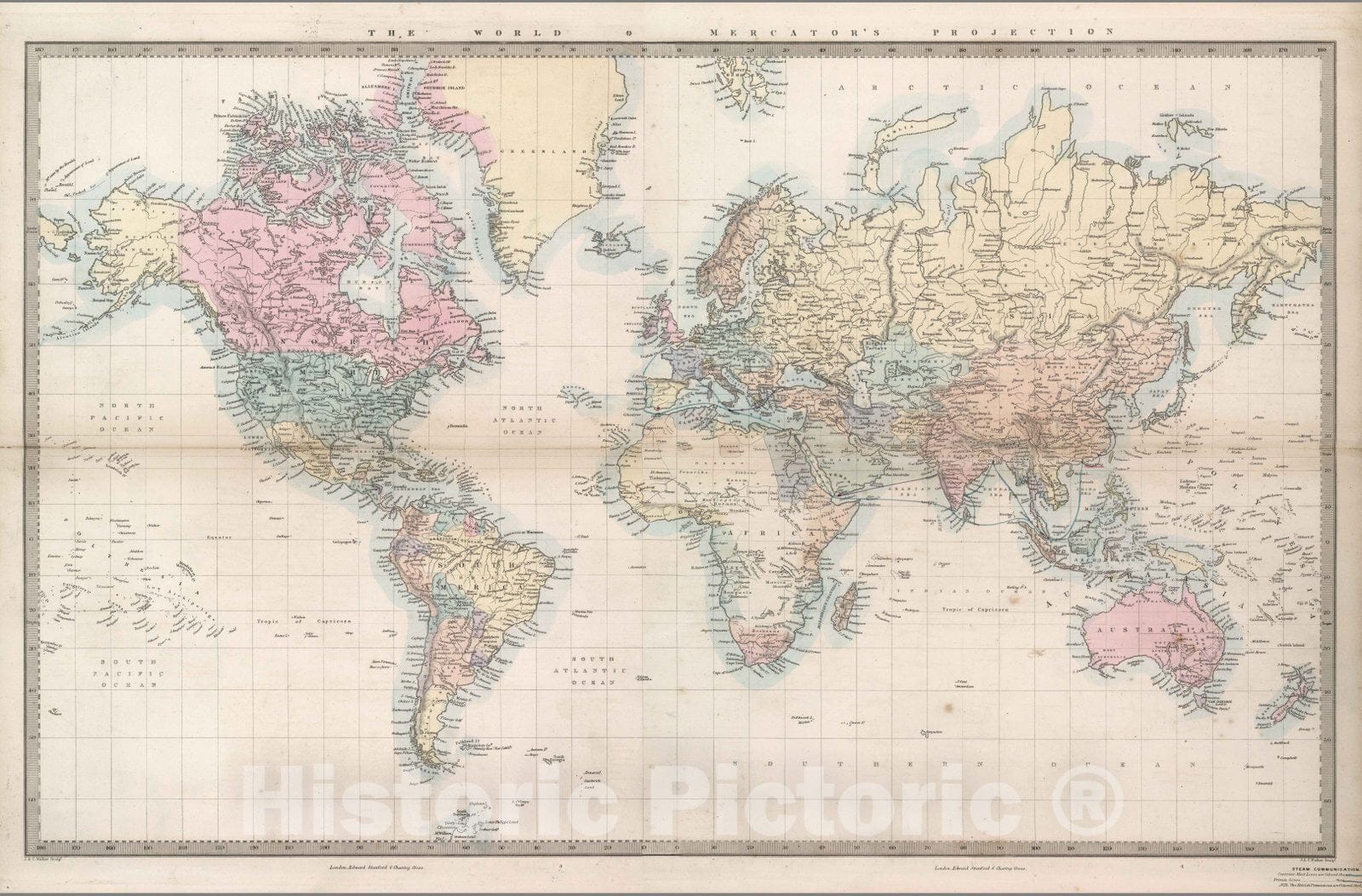 Historic Map : World Atlas Map, Composite: World on Mercator's projection 1856 - Vintage Wall Art