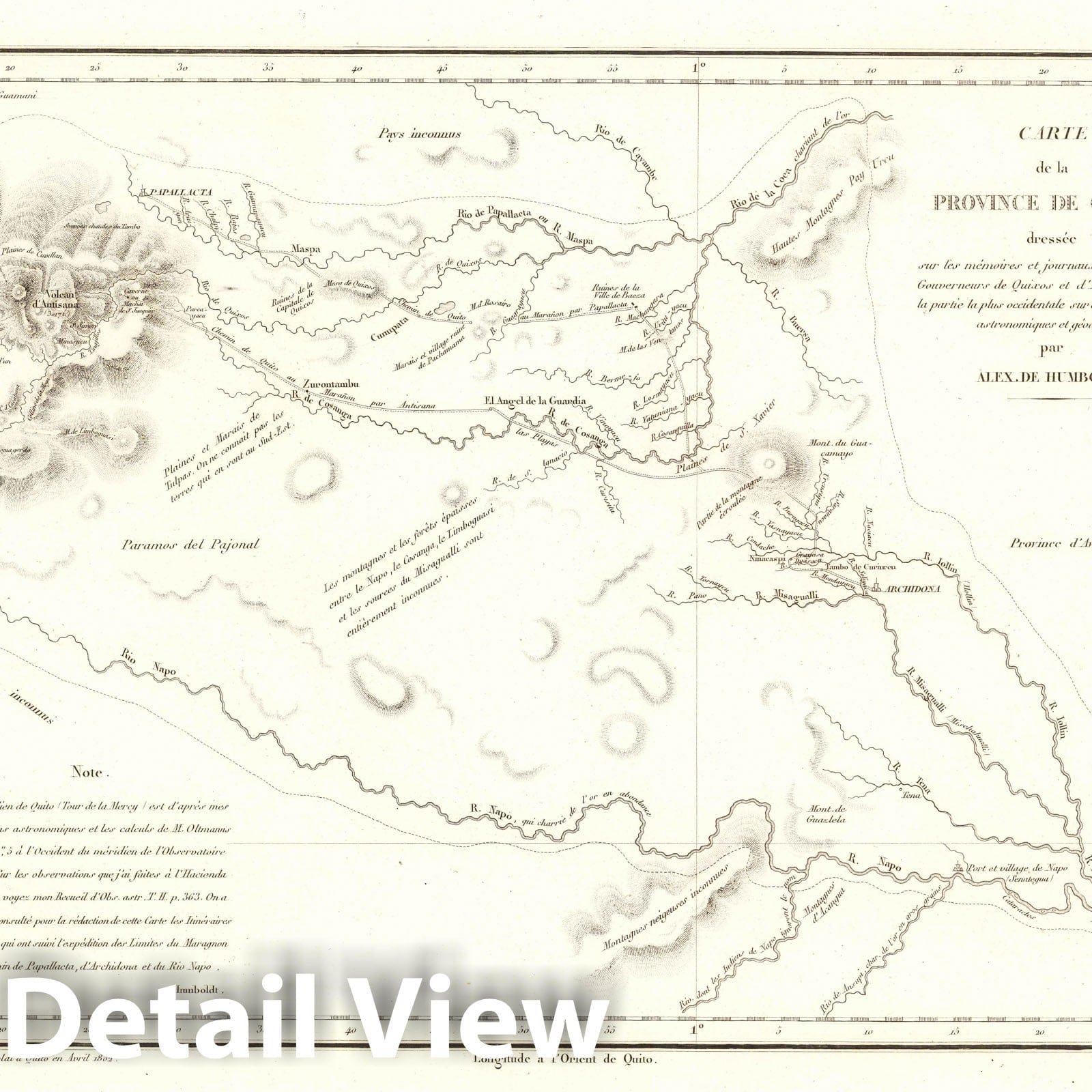 Historic Map : Napo River (Ecuador) Exploration Book, X. Carte de la province de Quixos entre le Rio Napo et le dome trachytique d'Antisana. 1802 , Vintage Wall Art