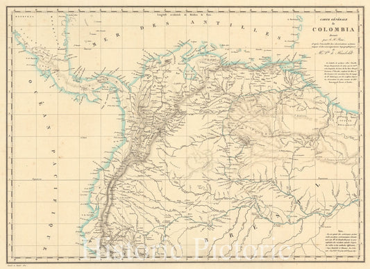 Historic Map : Colombia, Exploration Book, XXII. Carte generale de Colombia. 1825 , Vintage Wall Art
