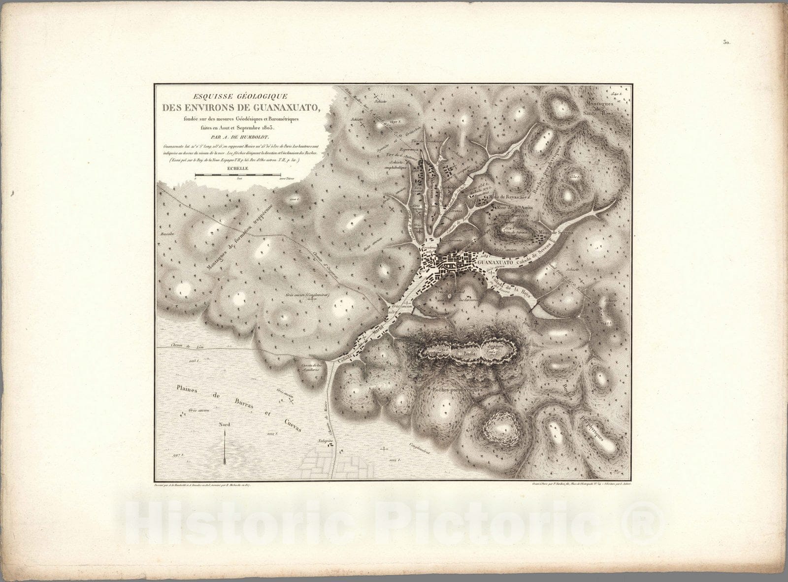 Guanajuato, Mexico - Geodetic Survey, 1817 - Historical Map Print