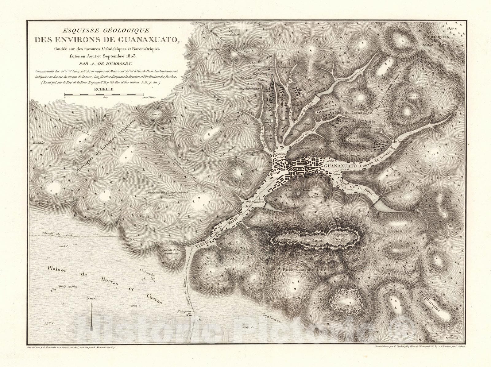 Historic Map : Guanajuato (Mexico), Exploration Book, XXX. Esquisse geodesique des environs de Guanaxuato. 1817 , Vintage Wall Art