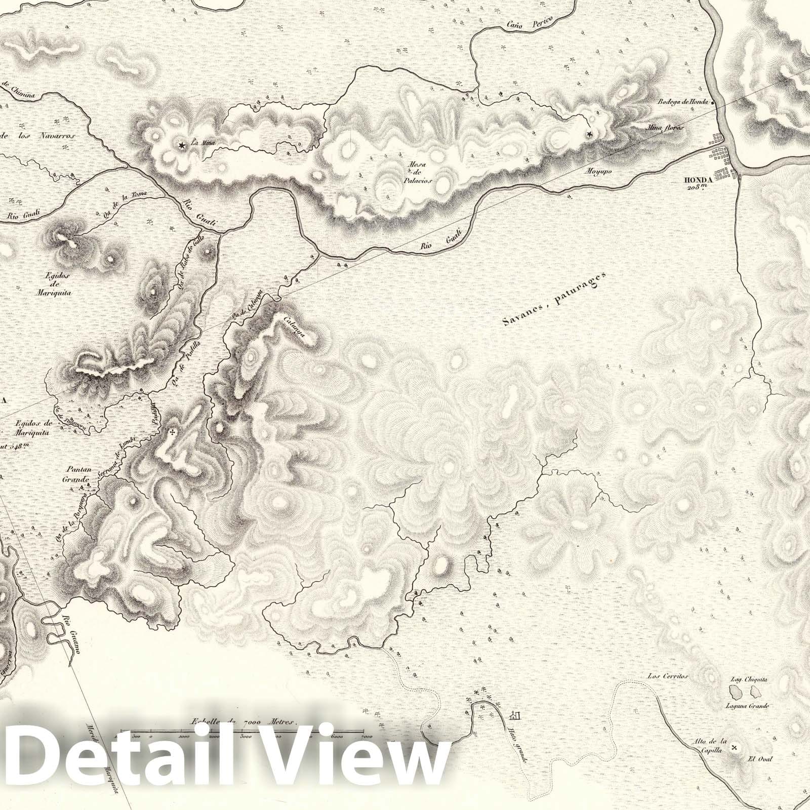 Honda, Mariquita, and Santana Mines, Tolima, Colombia - 1834 Topographic Chart Print