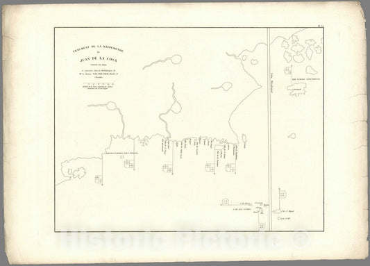 Historic Map : XXXV. Fragment de lHistoric Wall Mappemonde de Juan de la Cosa tracee in 1500, 1834 - Vintage Wall Art