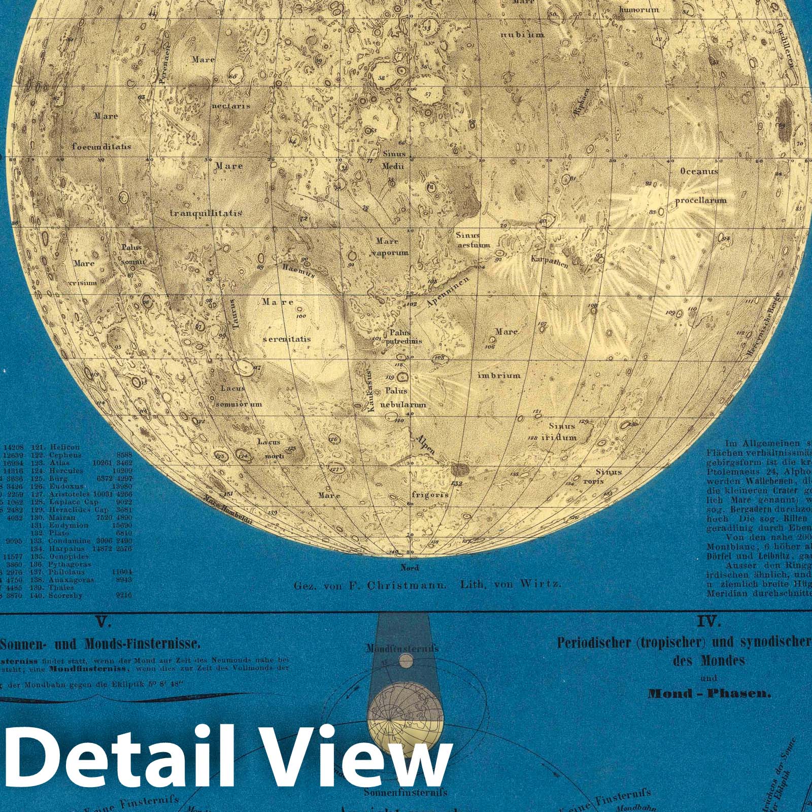 Moon - Celestial Map, 1857 - Historical Astronomy Chart Print