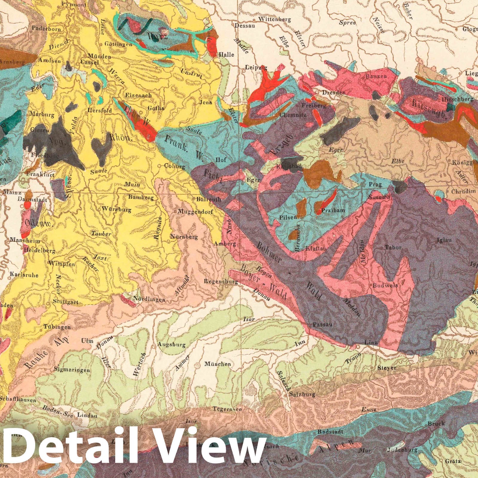 Germany - Geology, 1847 - Historical Geological Map Print