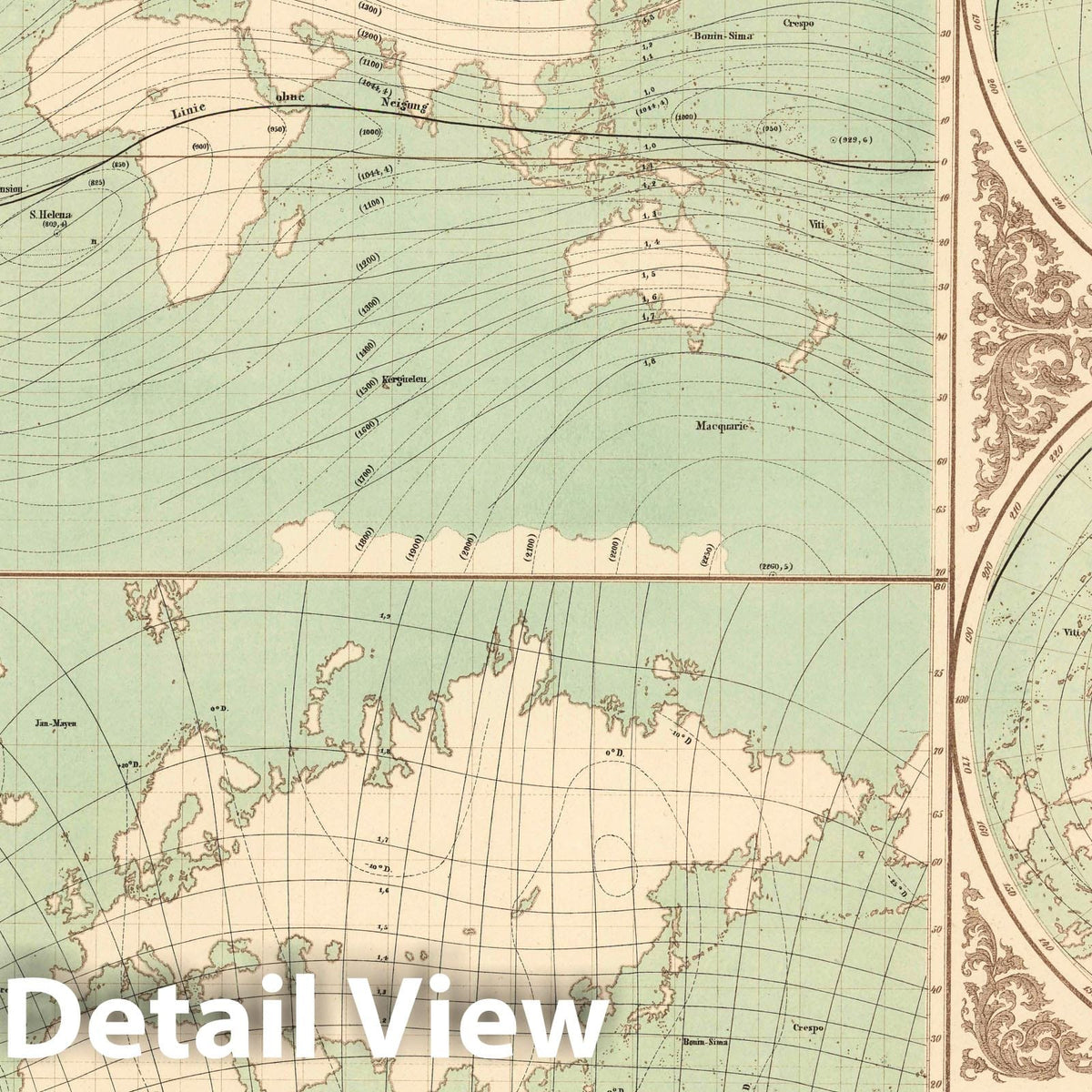 Isodynamic Lines, Magnetic Meridians and Parallels - Plate No. 16, 1850 Historical Map Print