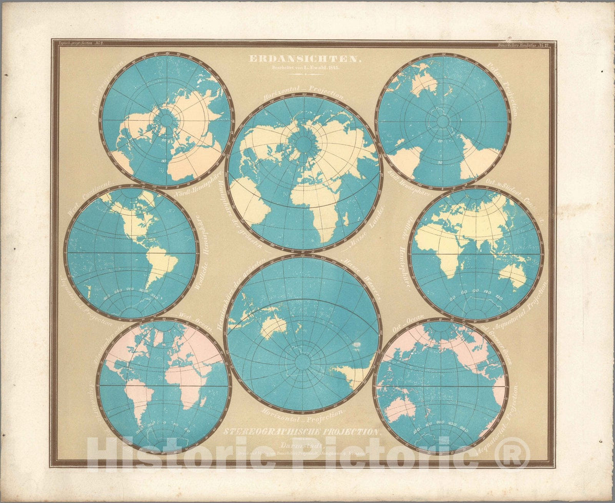 Historic Map : World Atlas Map, No. 27. Erdansichten. 1845 - Vintage Wall Art