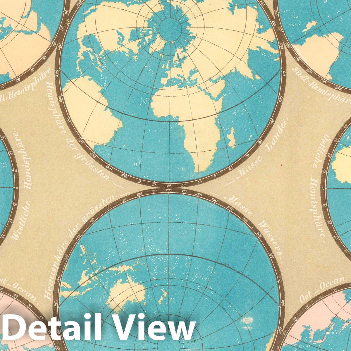 Hemispherical Views of Earth, 1845 - Historical Map Print