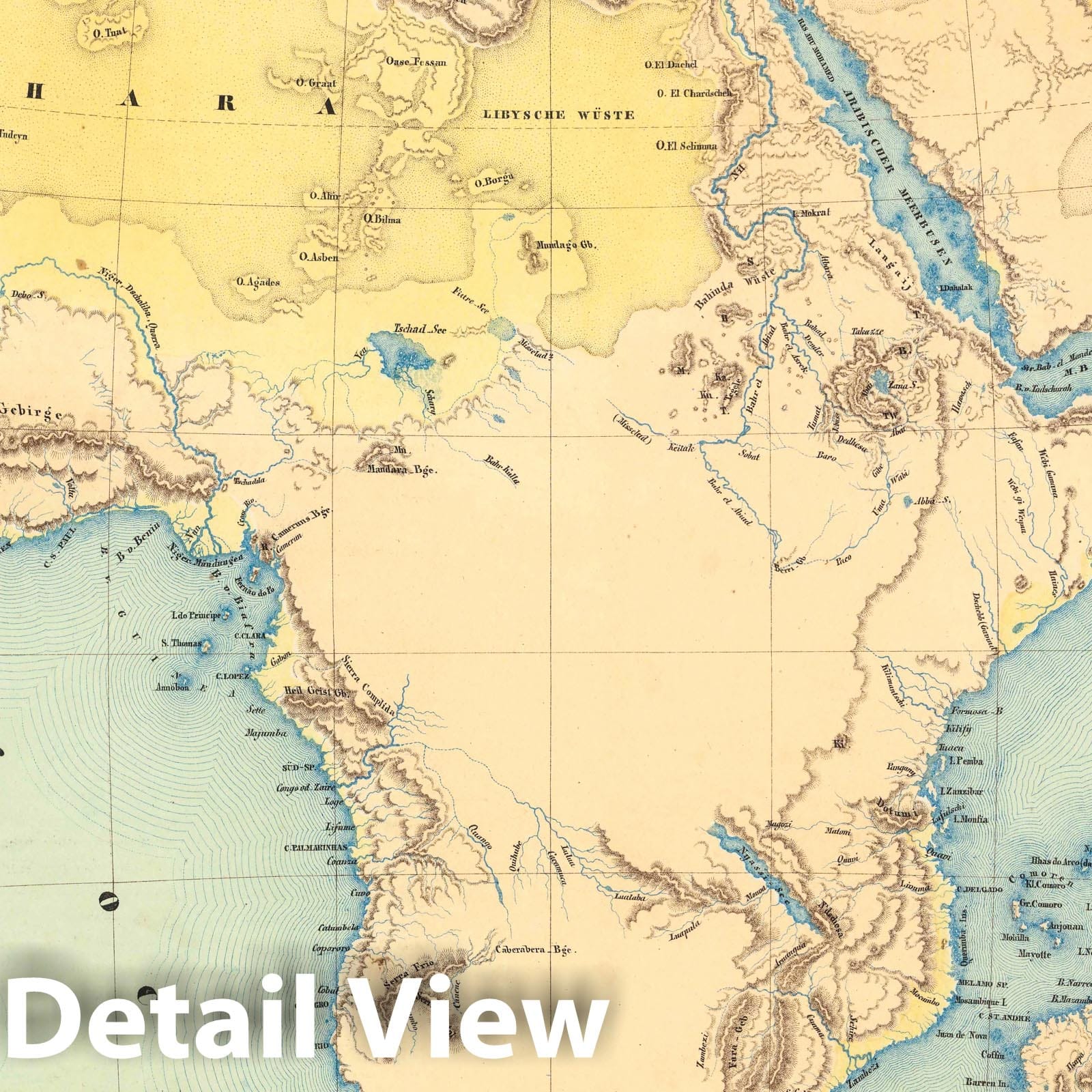 No. 30. Africa - Physical Map, 1850 - Historical Topographic Map Print