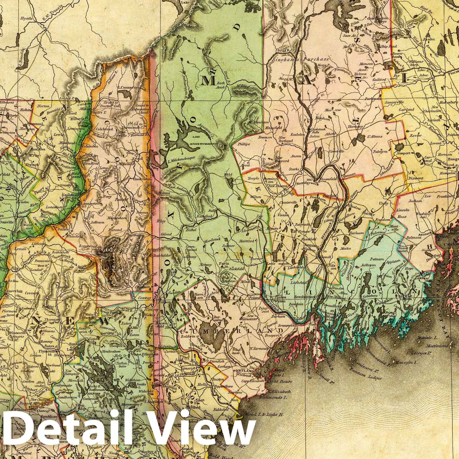 Historic Map : World Atlas Map, Maine, New Hampshire, Vermont, Massachusetts, Connecticut & Rhode Island. 1823 - Vintage Wall Art
